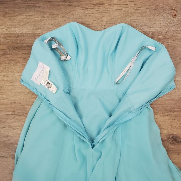 Alfred Angelo Strapless Midi Dress Asymmetric Hem Sz 4 Blue Whimsy Fairy Wedding - Picture 6 of 13